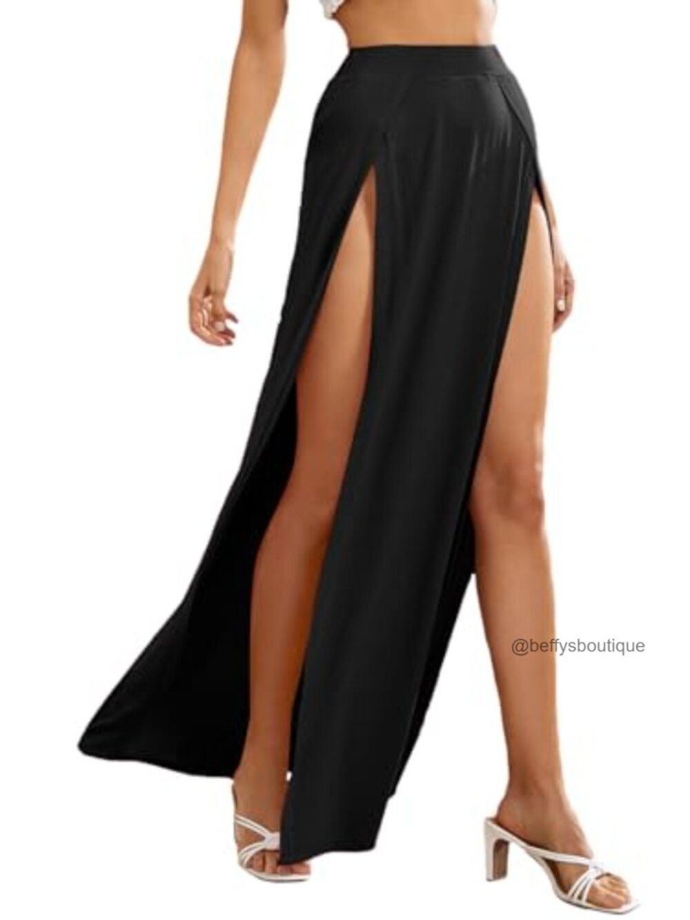 Elastic Waist High Split Wrap Flowy Long Maxi Skirt